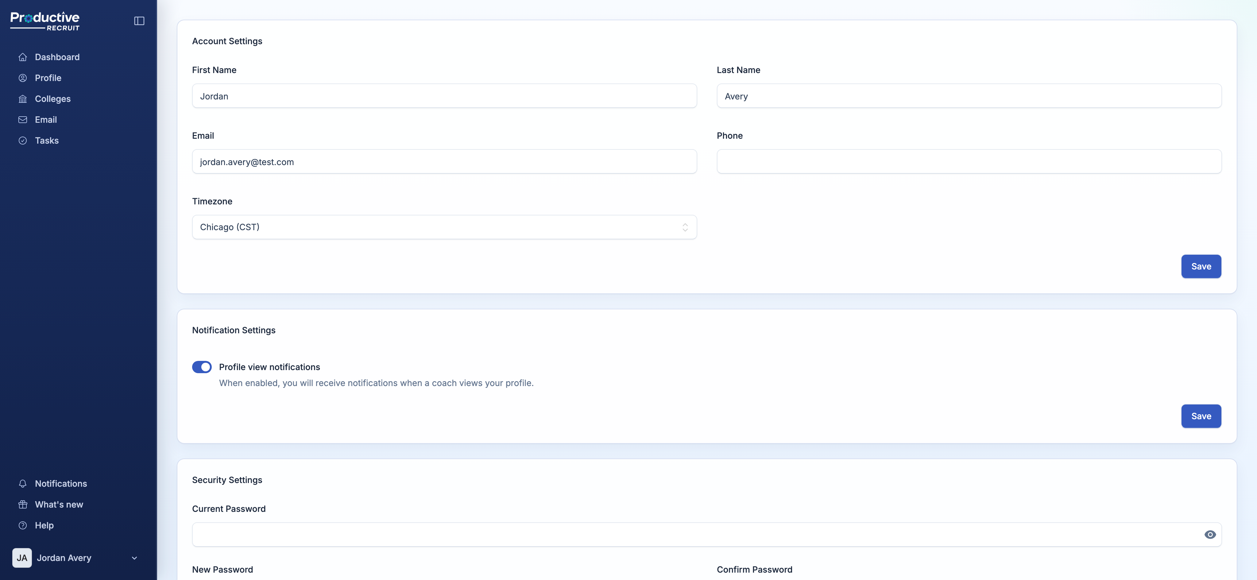 The DANGER ZONE card in Account Settings with the Delete Account button