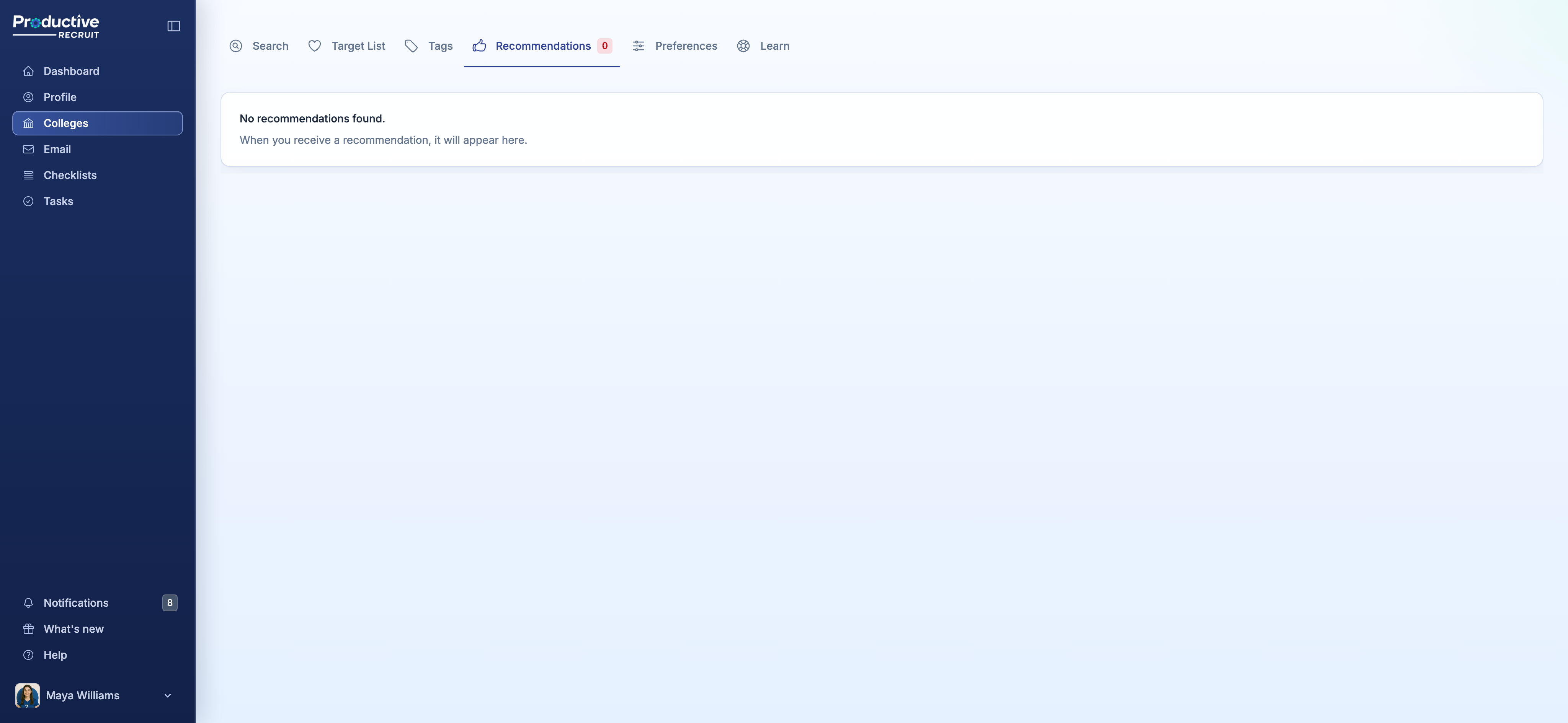 Recommendations page showing a pending program suggestion from a coach