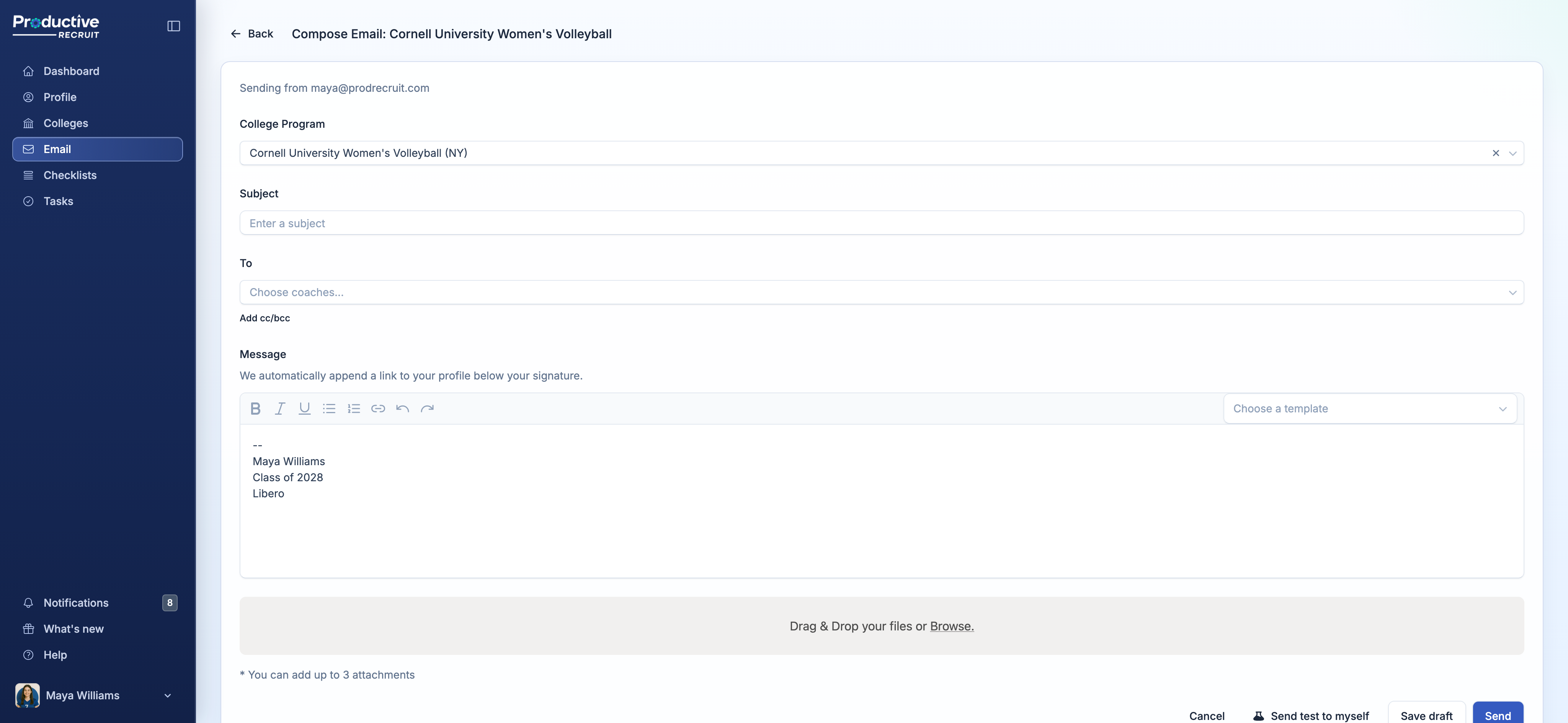 Attaching files to a single email in the composer