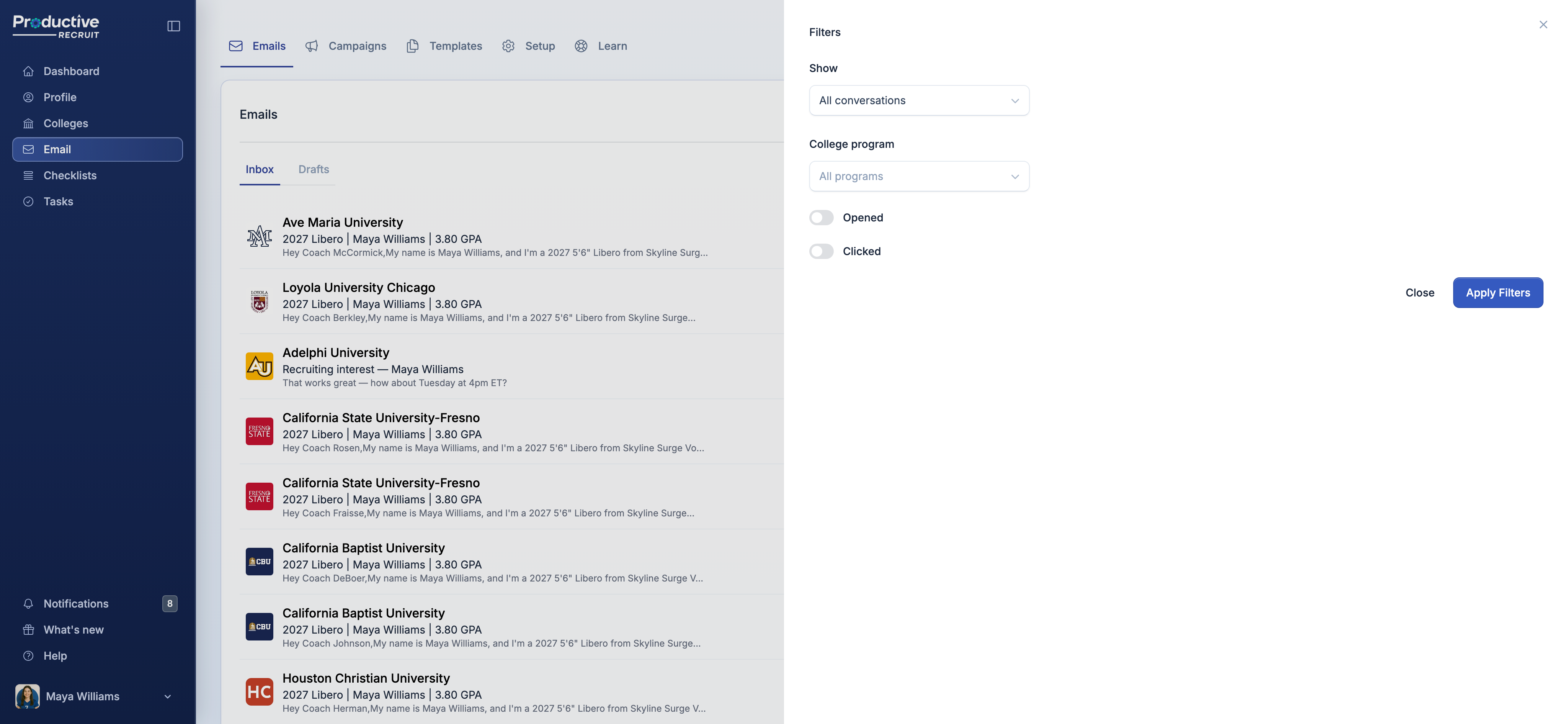 Inbox with the Unread, Needs your reply, and Awaiting reply conversation filters