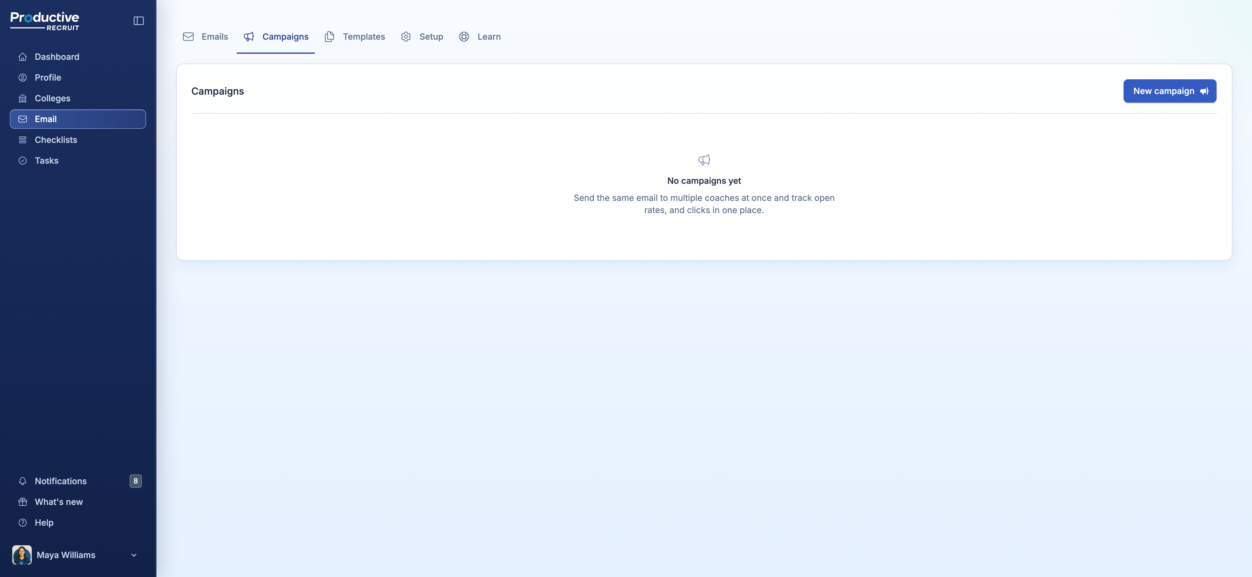 Post-send campaign review page with progress bar and delivery stats