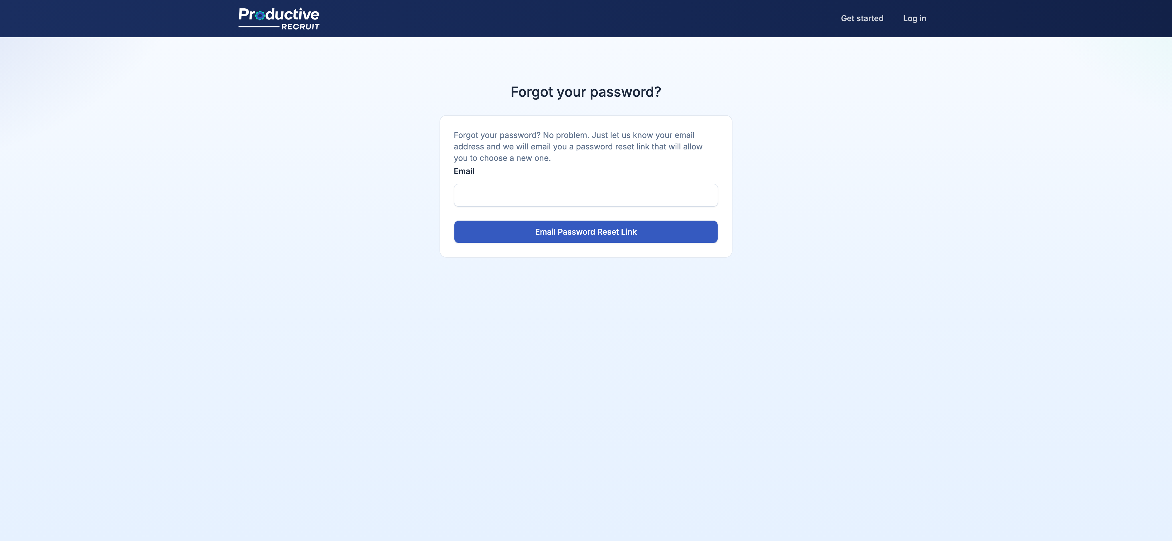 The Forgot your password? screen with the email field and Email Password Reset Link button