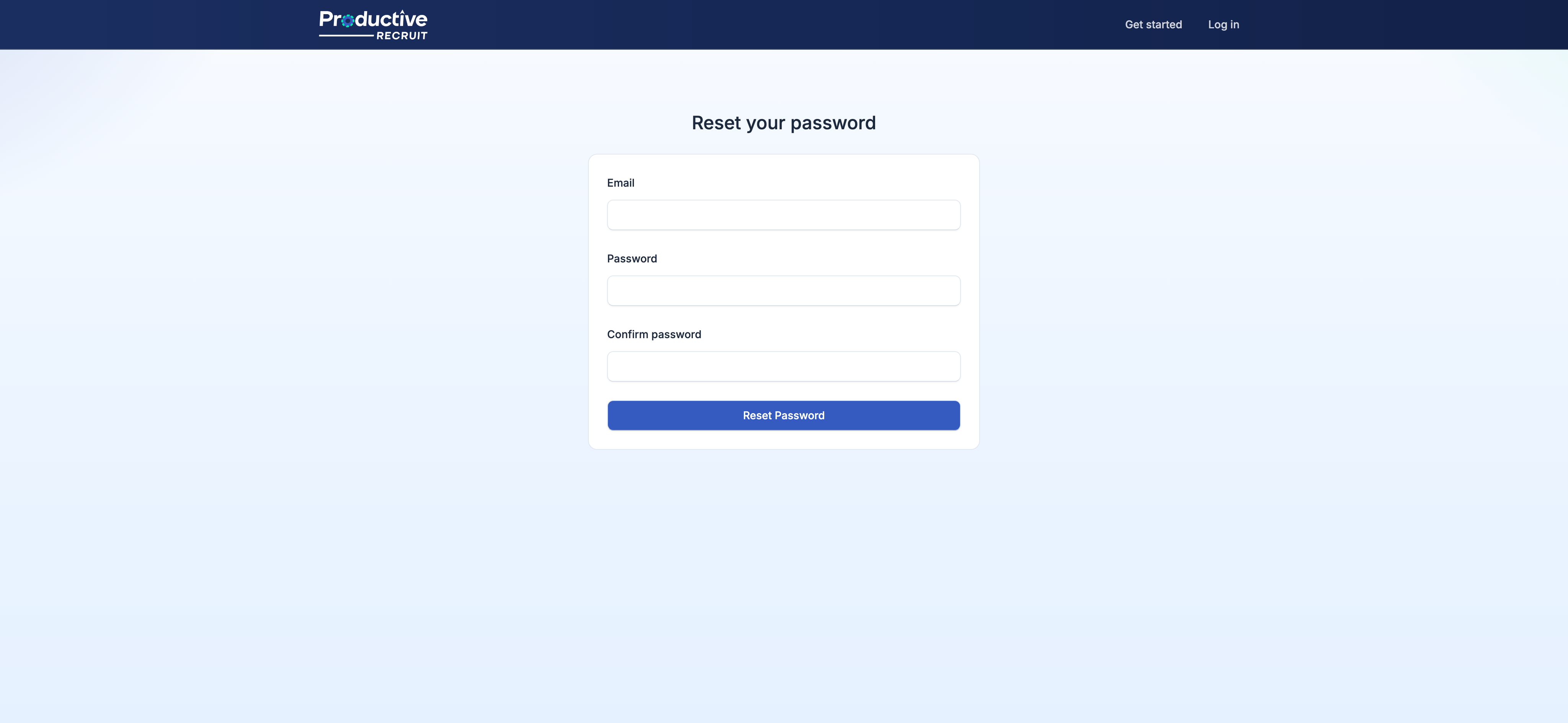 The Reset your password screen with new password and confirm password fields