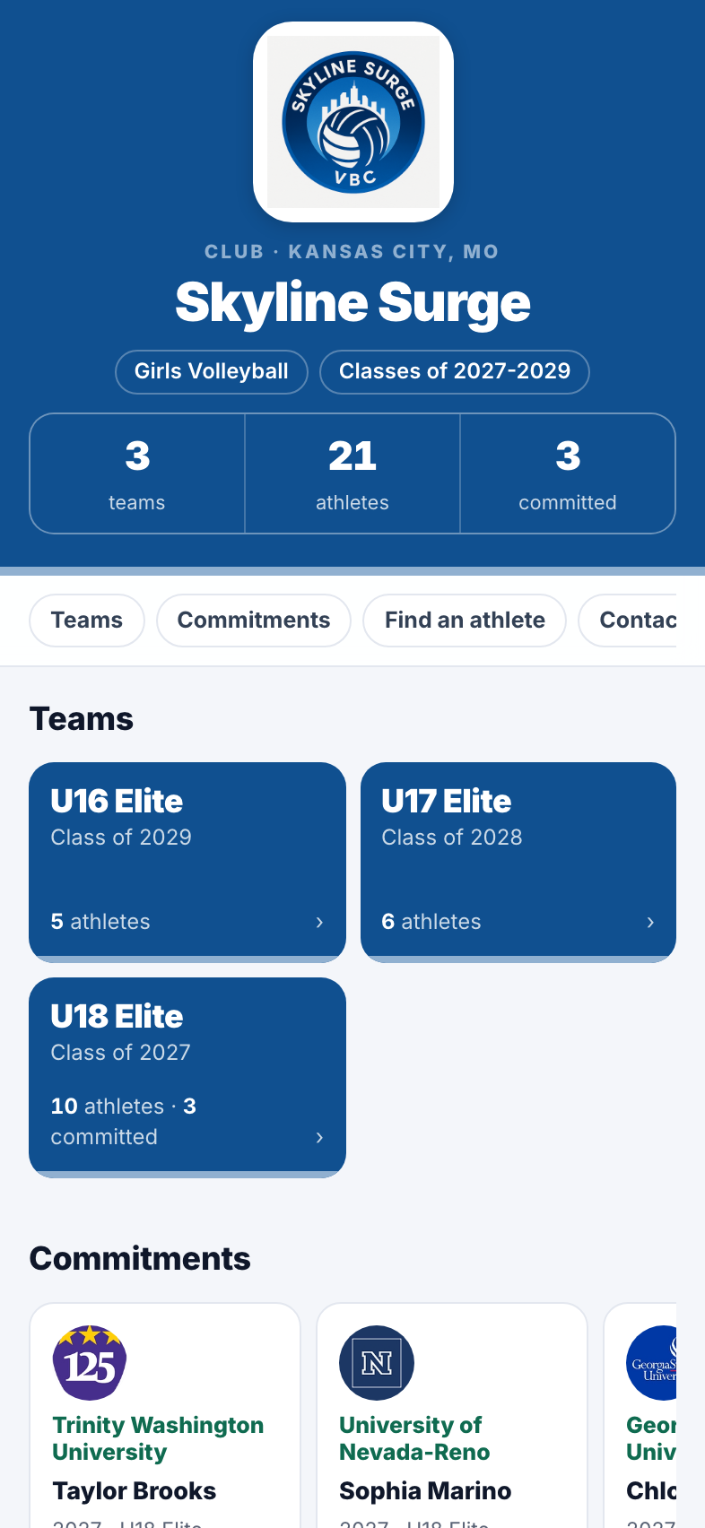 The organization profile on a phone, with shortcut chips to jump between sections