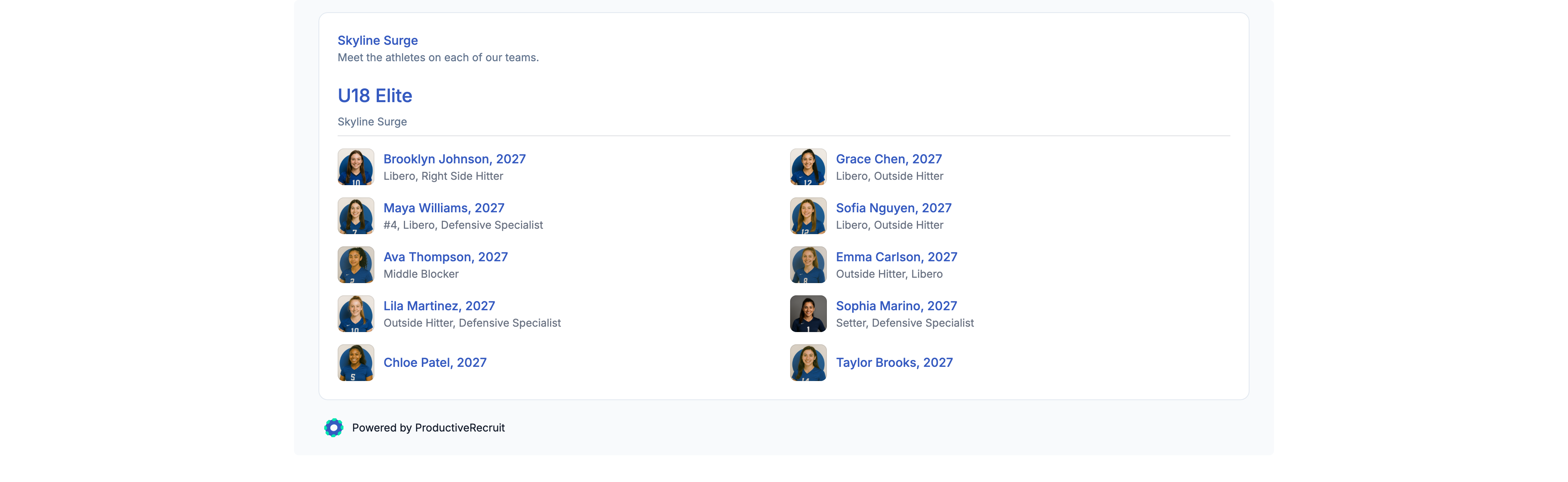 A single team's roster embed, rendered in the club's accent color