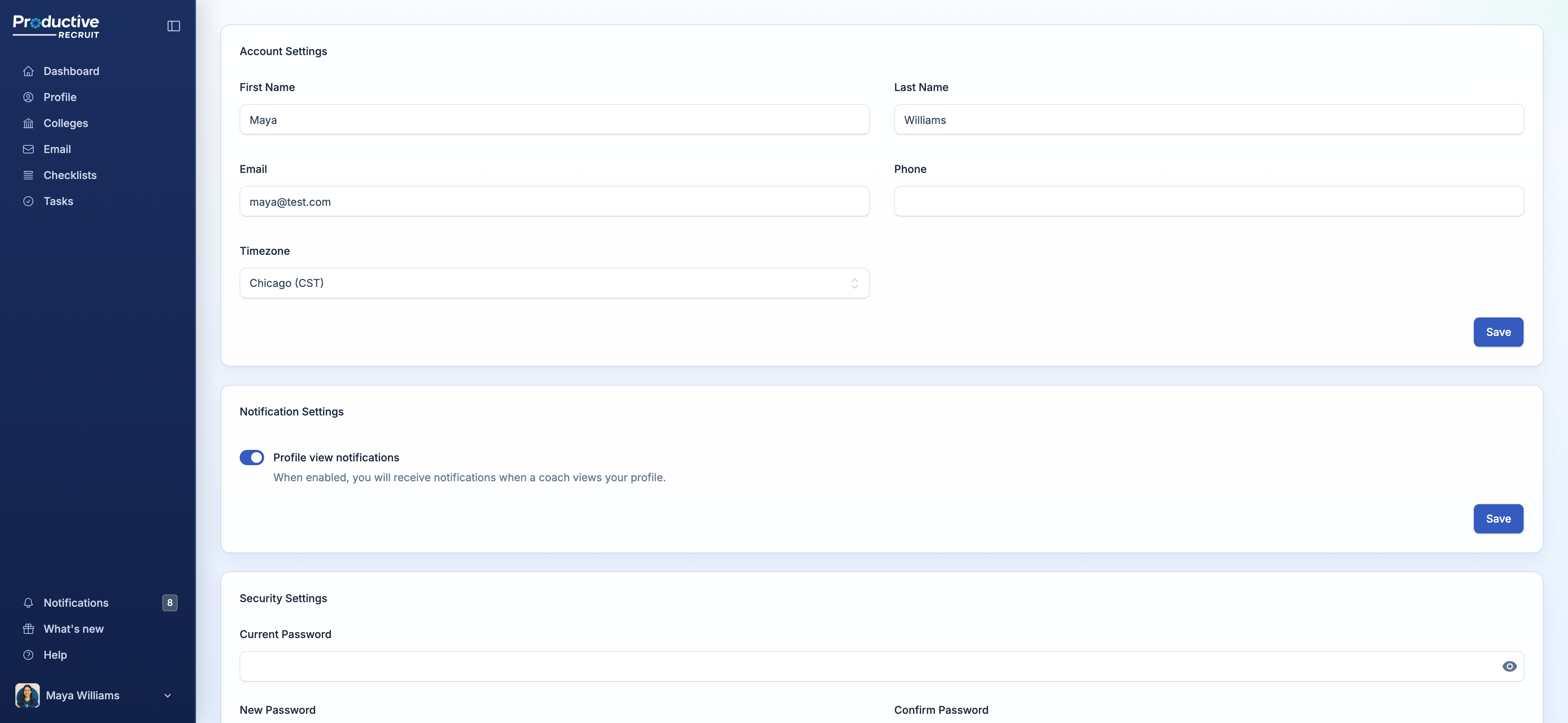 Profile view notifications toggle in Account Settings