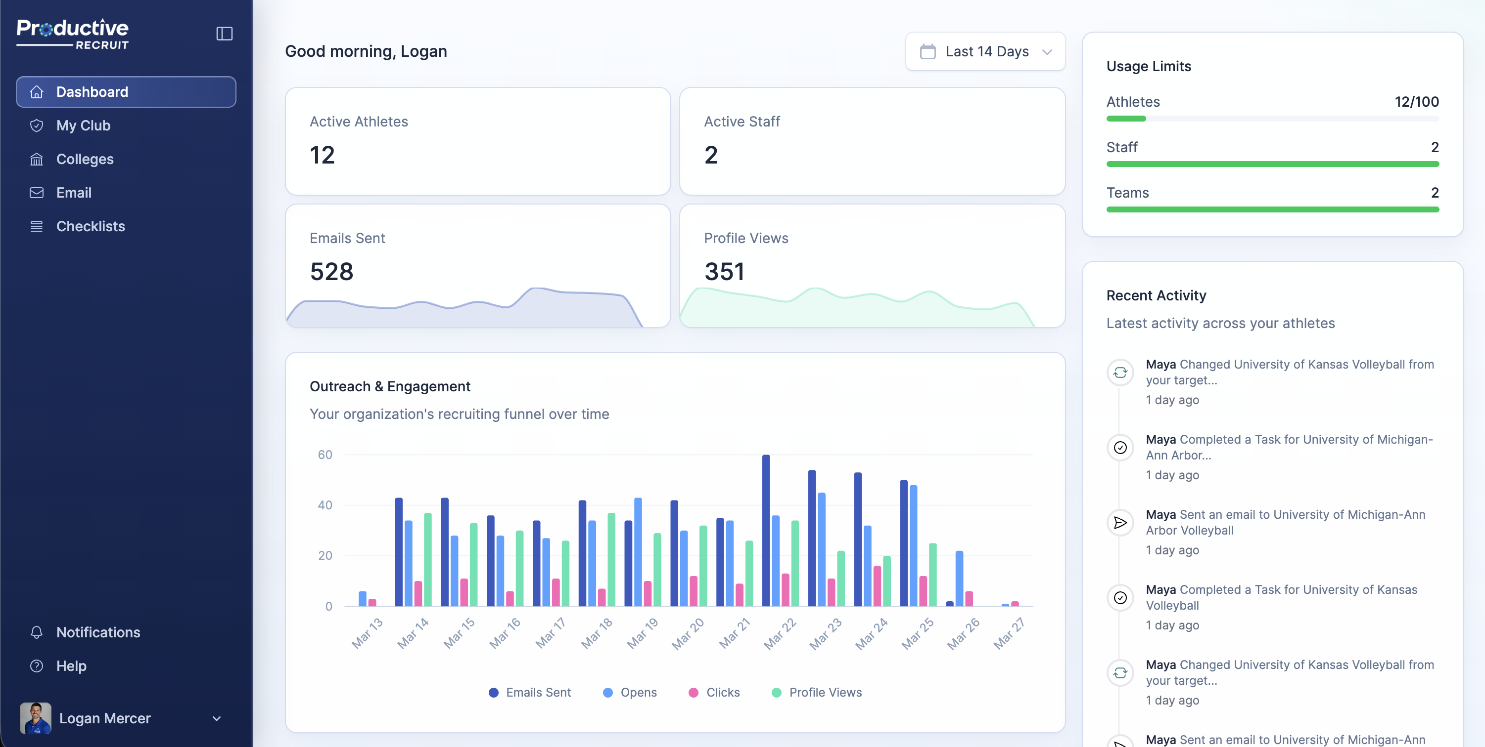 ProductiveRecruit Volleyball Club Dashboard
