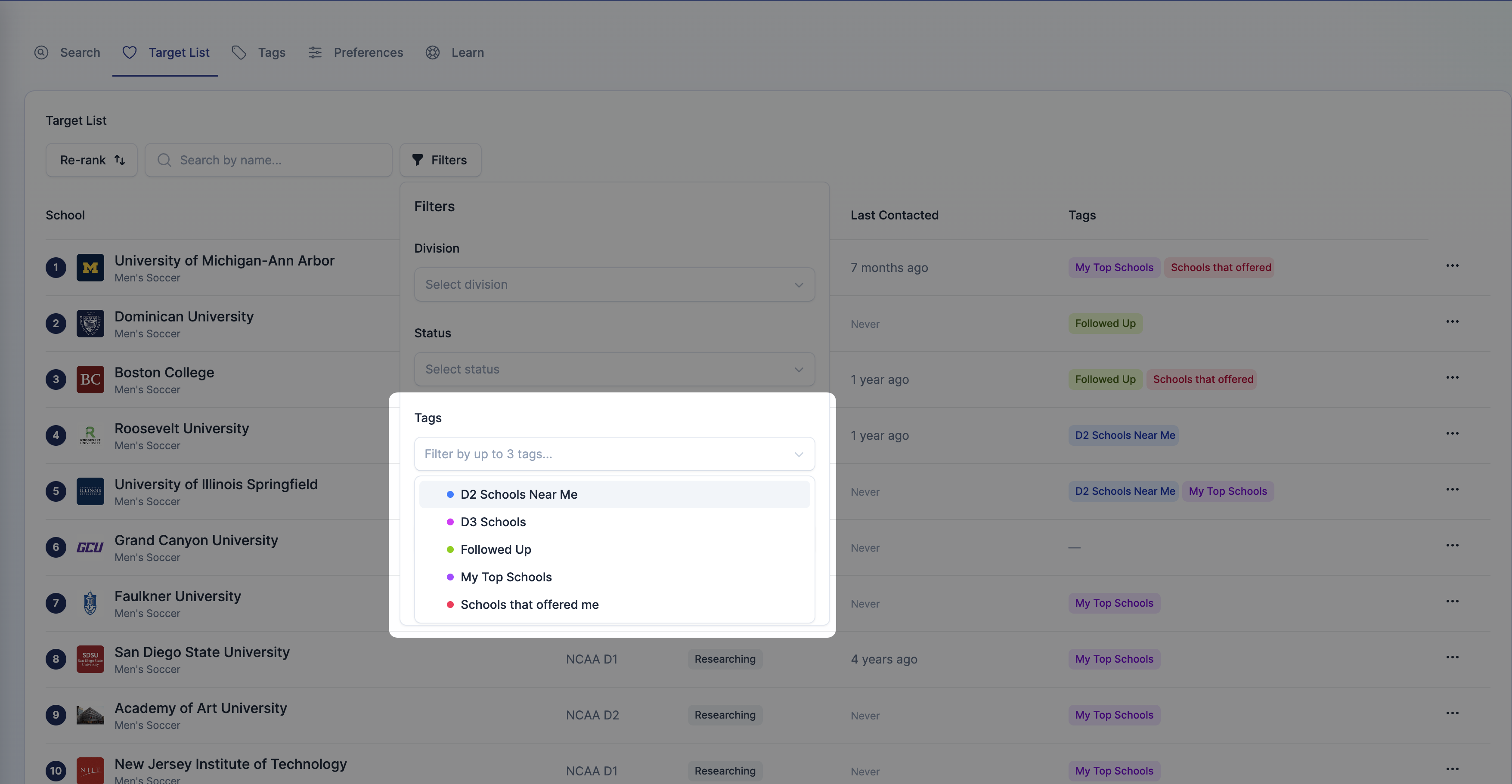 Multi-tag filter on the Target List