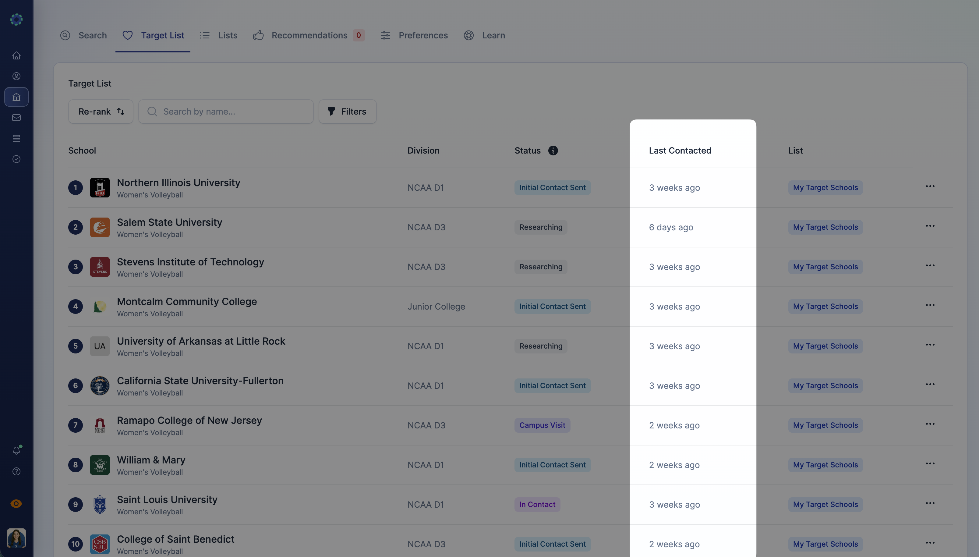 Last contacted column on ProductiveRecruit target list