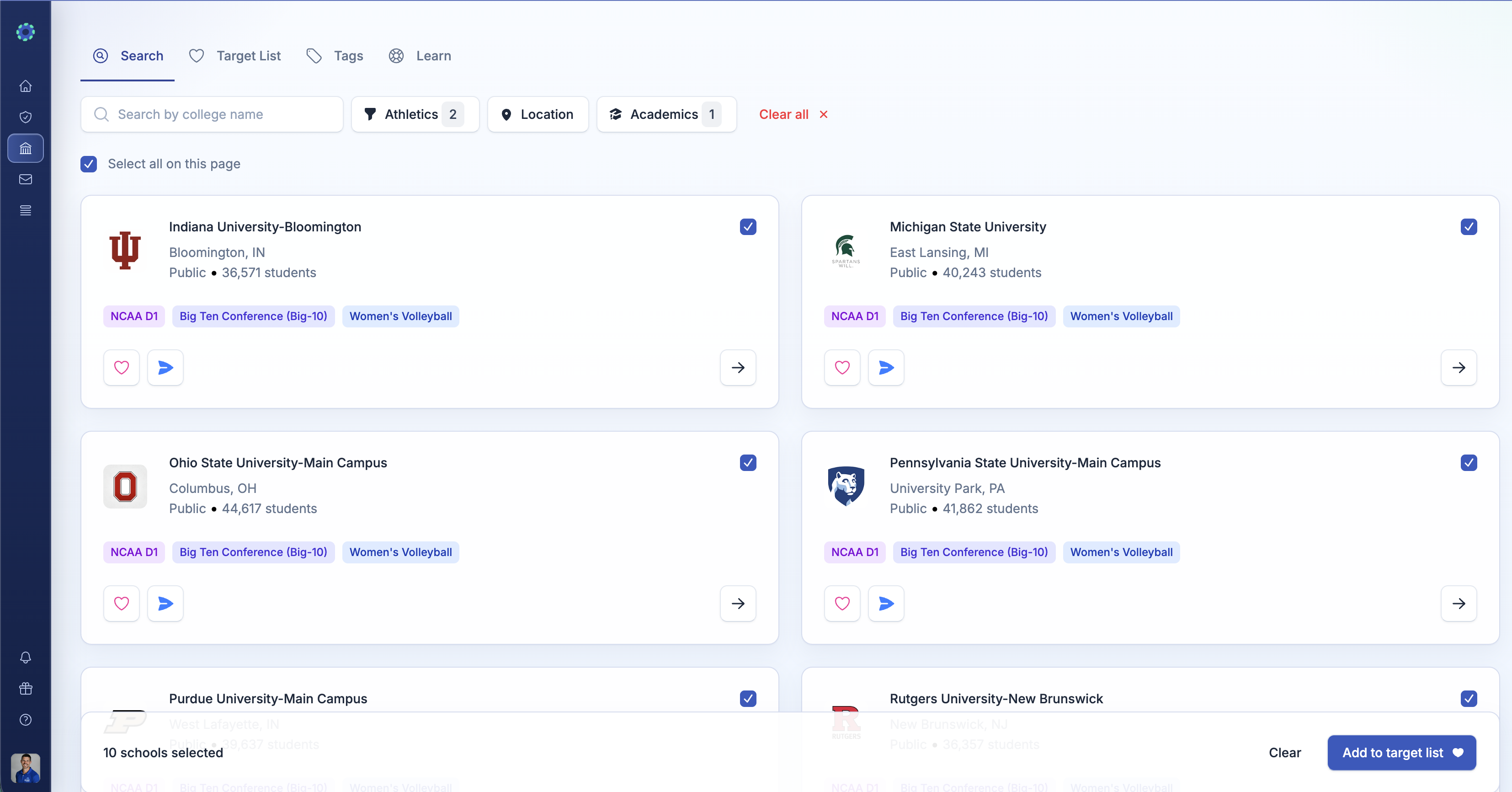Bulk add to target list from college search on ProductiveRecruit