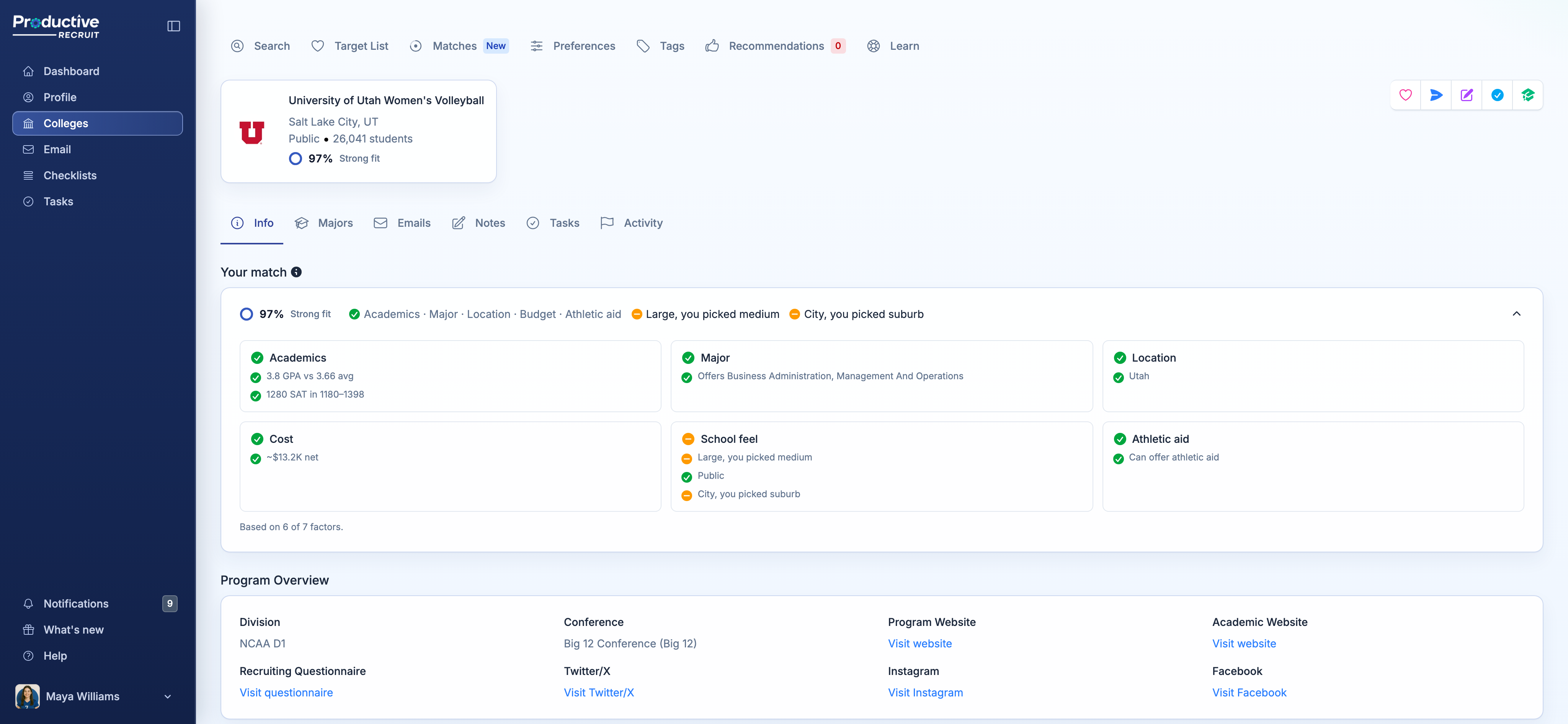 Your match on a program page