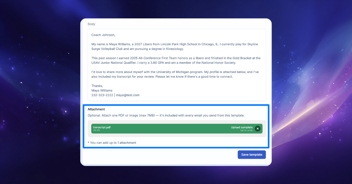 Email template with an attachment on ProductiveRecruit