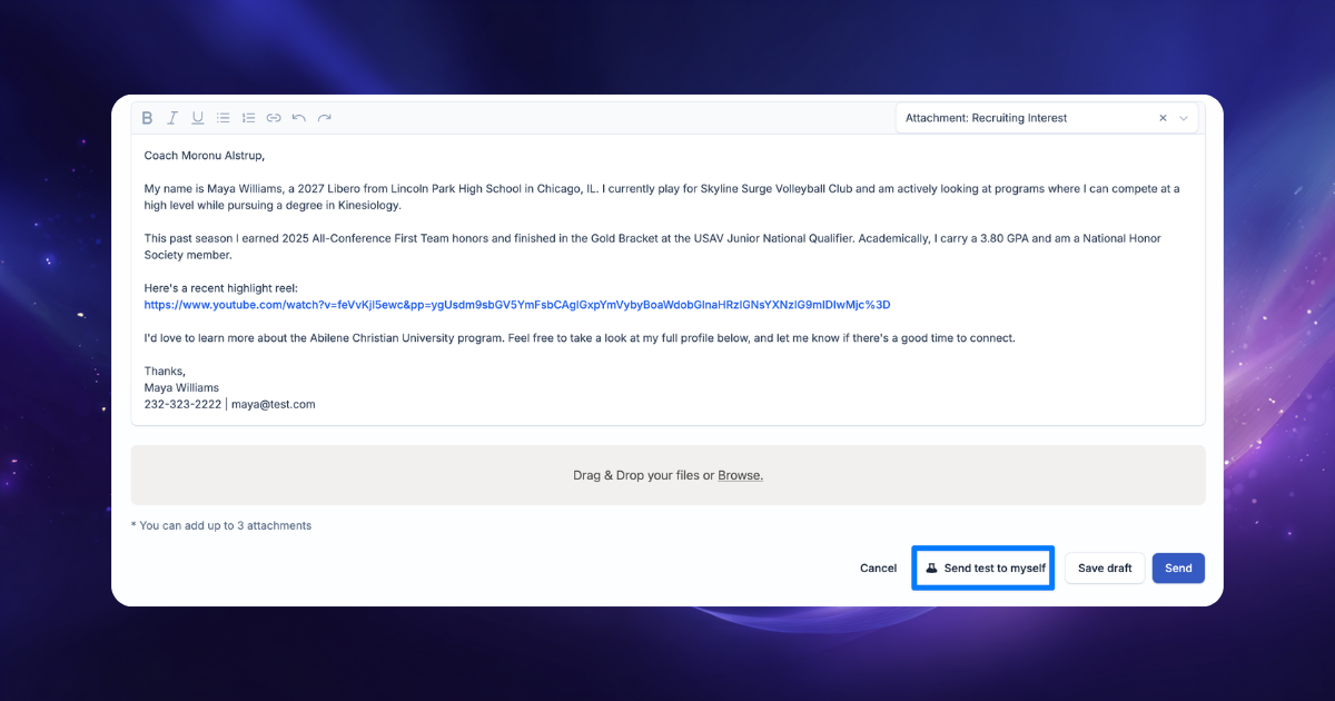 Send a test email to yourself on ProductiveRecruit