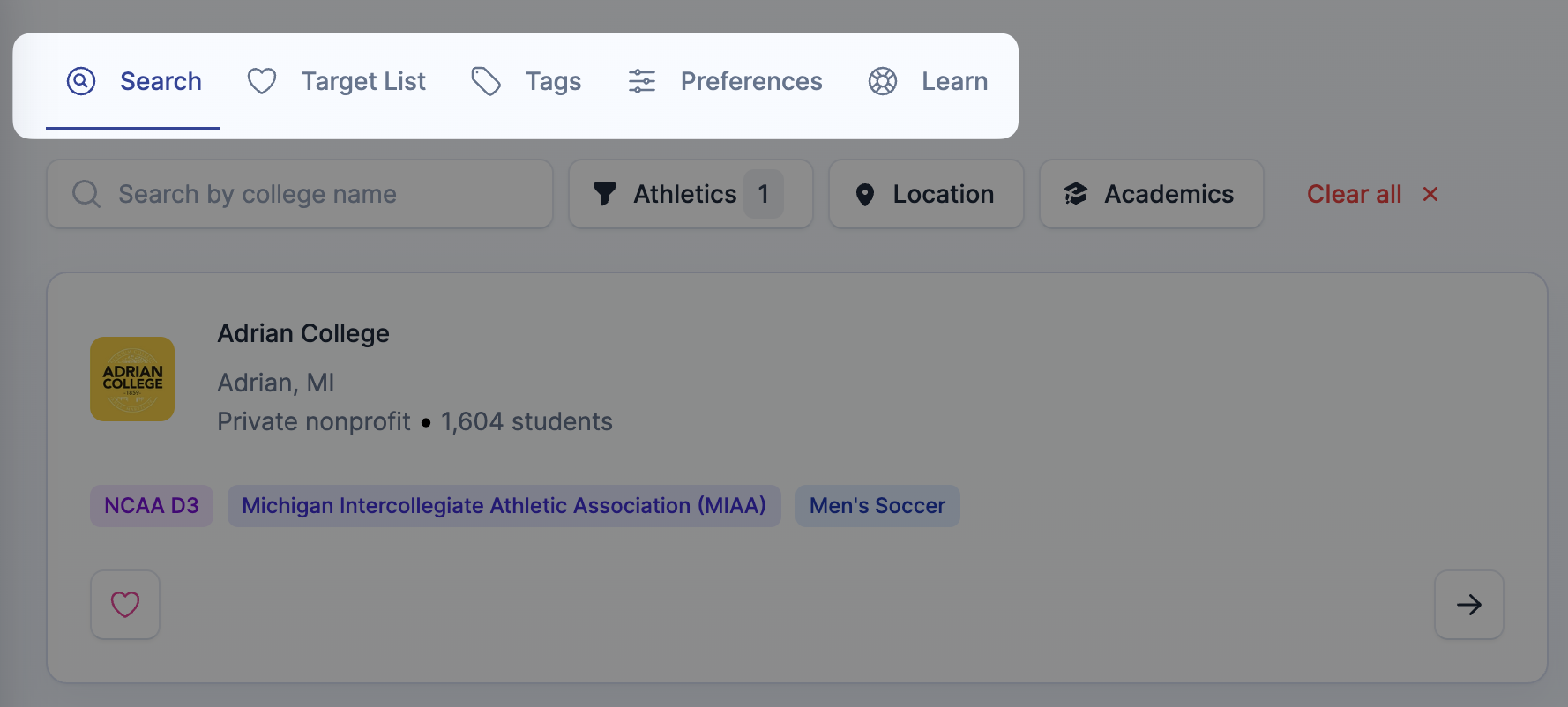 Full-width Colleges navigation on ProductiveRecruit