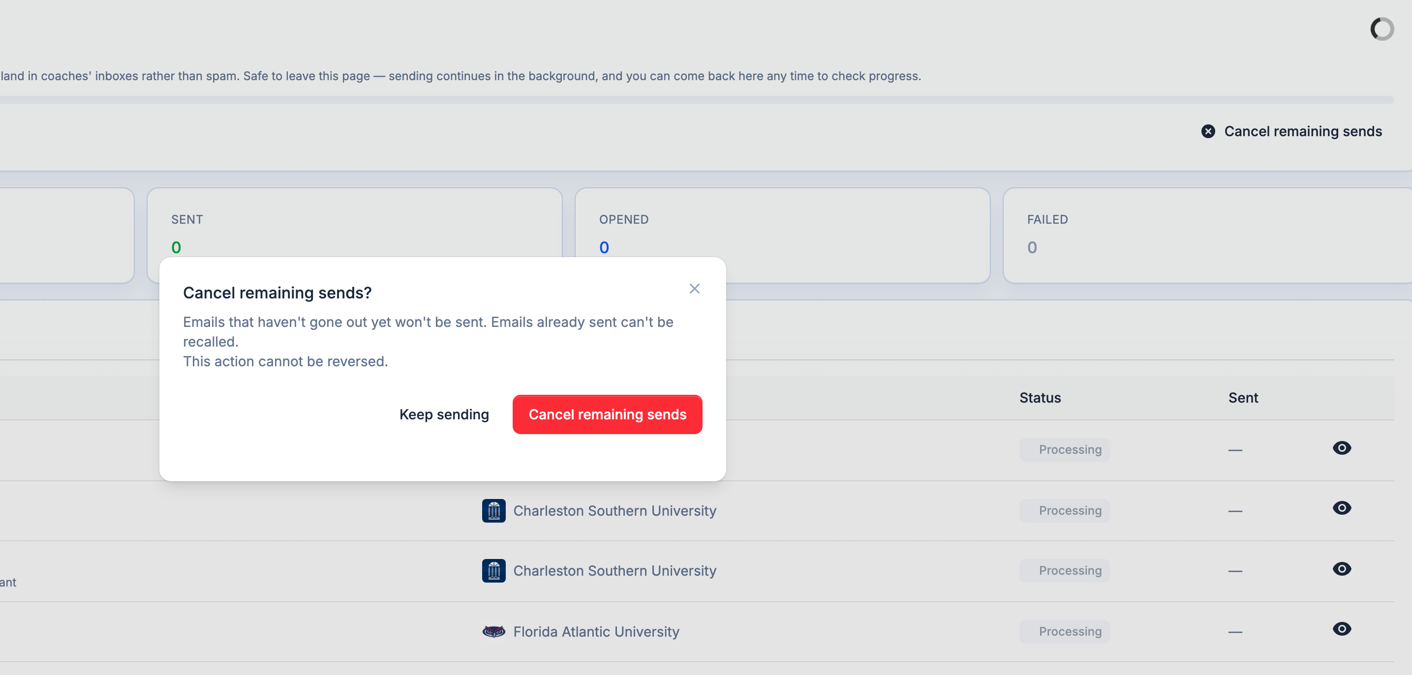 Cancel remaining sends on a campaign's review page in ProductiveRecruit